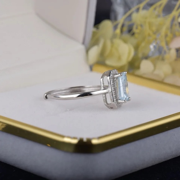 Natural Blue Topaz Rings, Genuine Gemstone Ring, Silver Plated Adjustable Ring - Picture 2 of 3